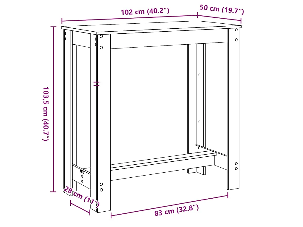 Tavolo Bar Rovere Artigianale 102x50x103,5 cm Legno Multistrato