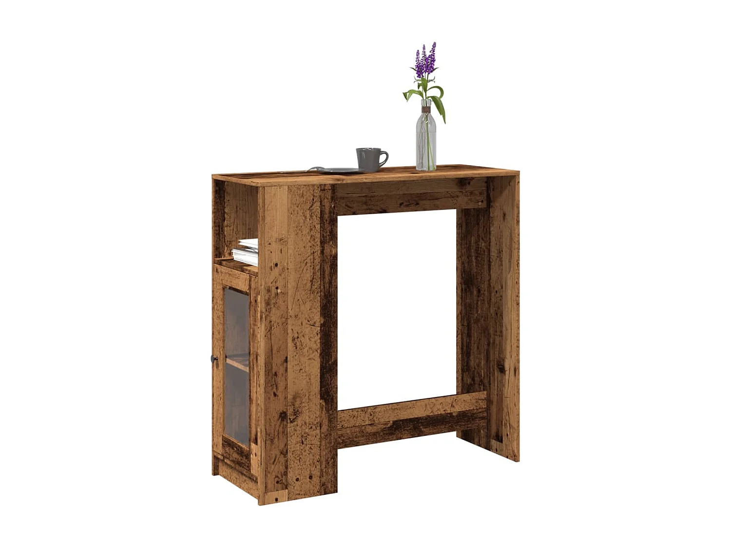 Table de bar avec étagères vieux bois bois d'ingénierie