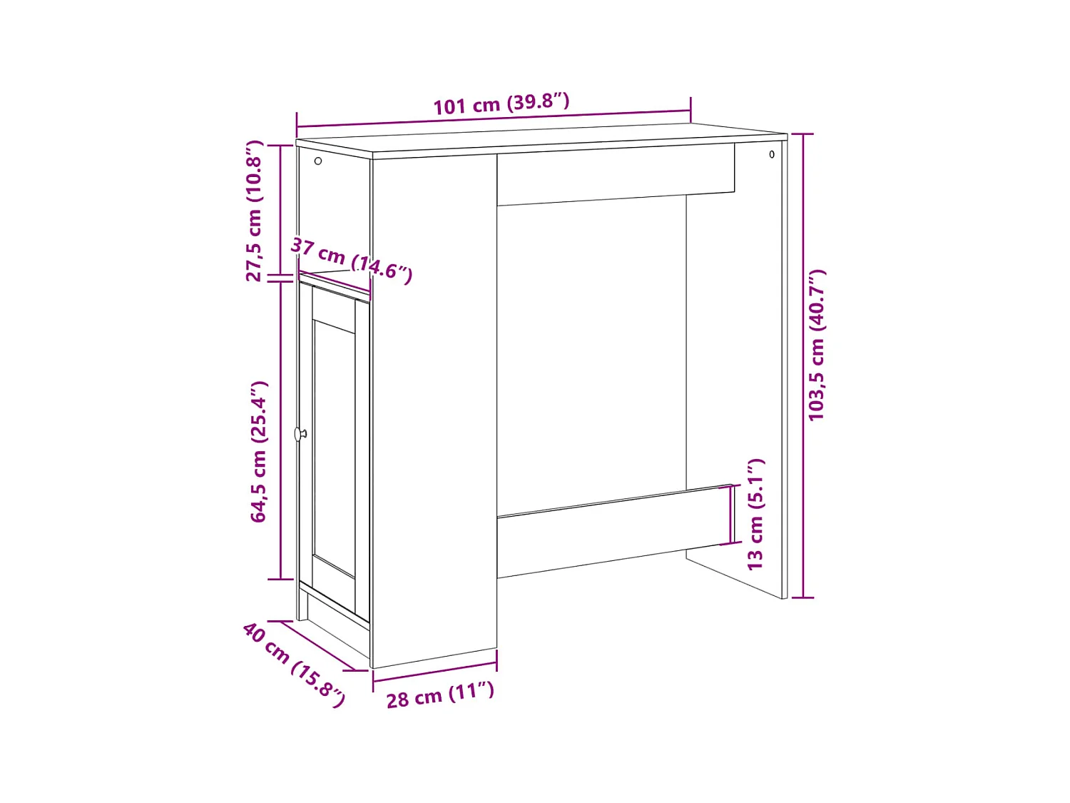 Tavolo Bar con Rastrelliera Antico 101x40x103,5 cm Multistrato