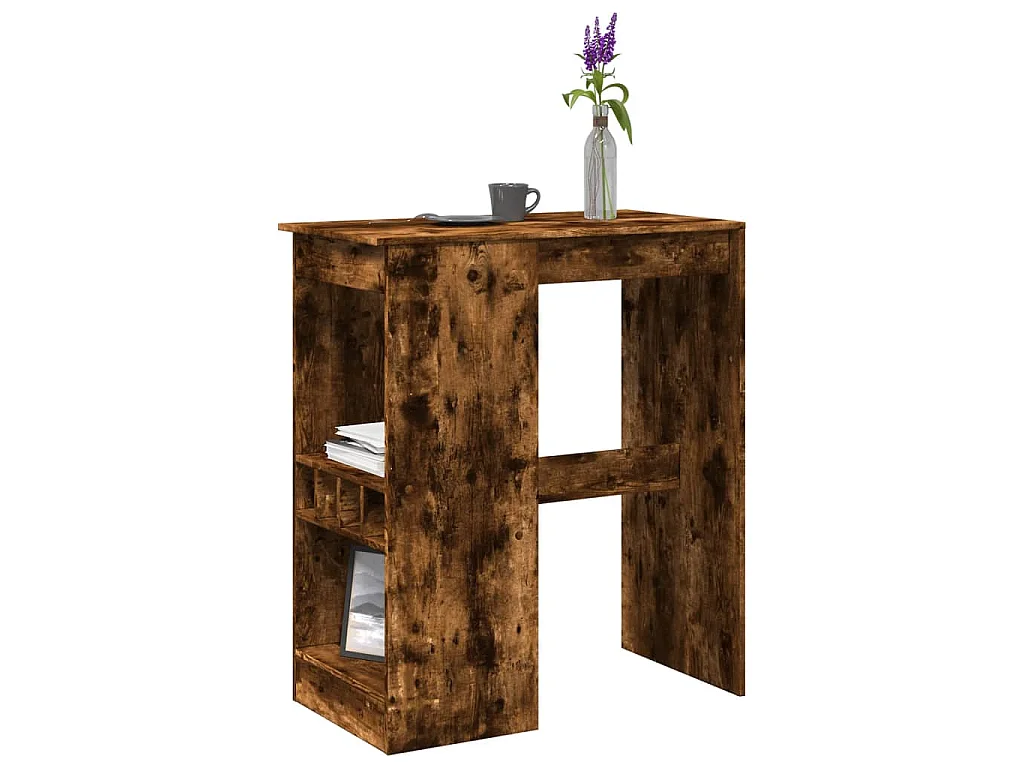 Table de bar avec étagères chêne fumé bois d'ingénierie