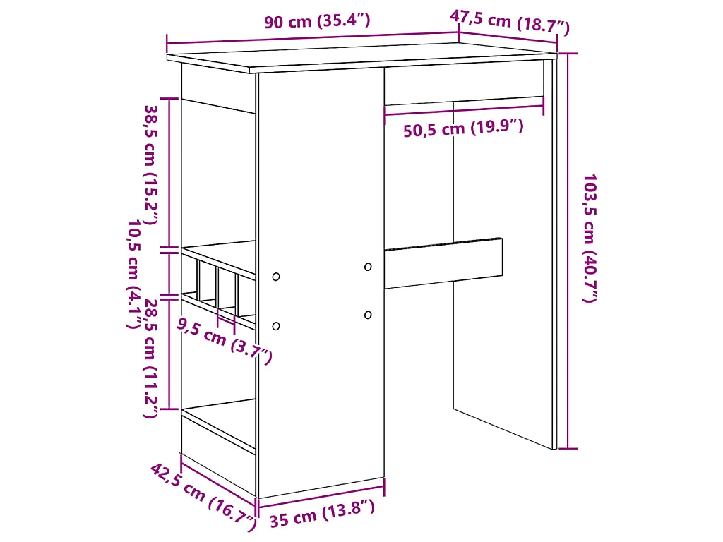 Table de bar avec étagères chêne fumé bois d'ingénierie