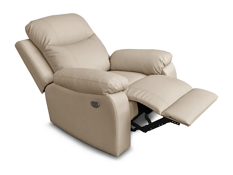 Fauteuil de relaxation électrique Bona en tissu imitation cuir - Beige - L97 x 90 x 100cm - Loungitude