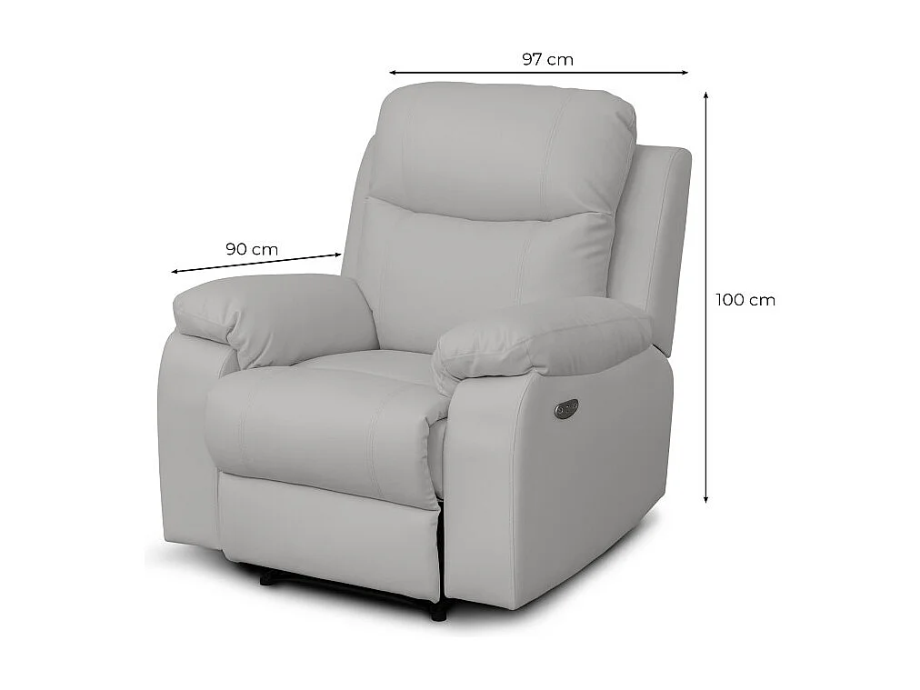 Fauteuil de relaxation électrique Bona en tissu imitation cuir - Gris clair - L97 x 90 x 100cm - Loungitude