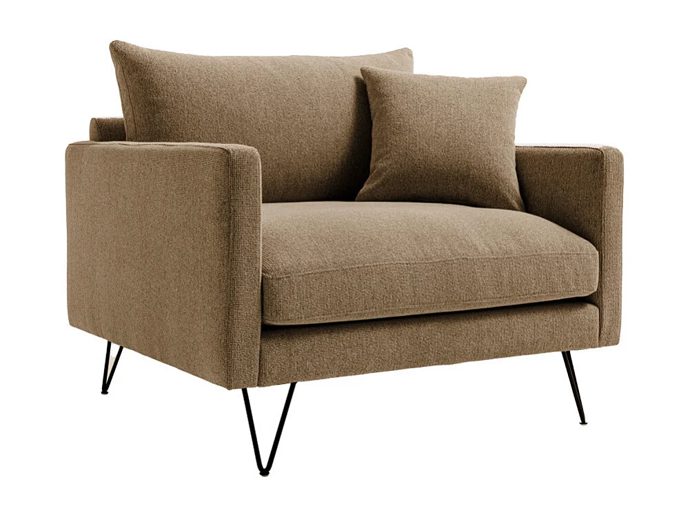 Villabon - Fauteuil XL en tissu pieds épingles noirs - Caramel chiné