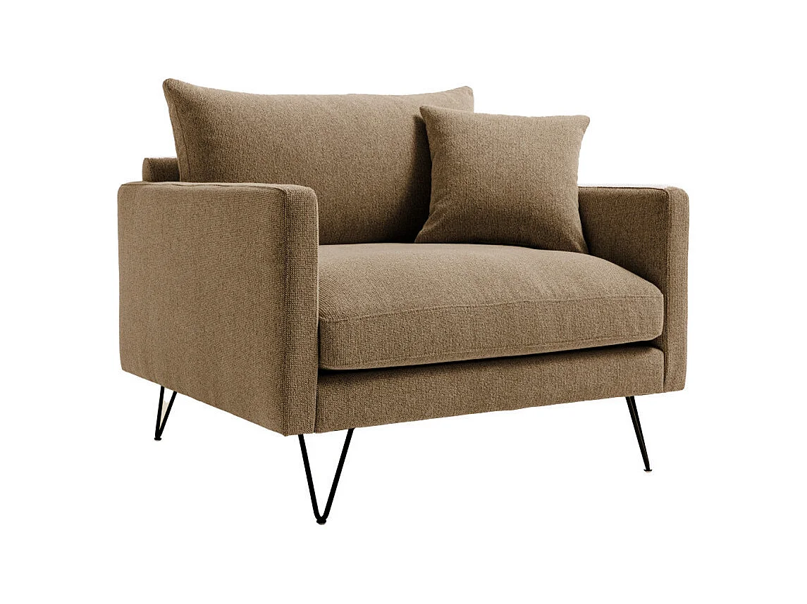 Villabon - Fauteuil XL en tissu pieds épingles noirs - Caramel chiné