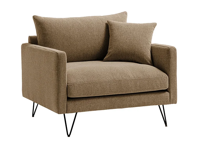 Villabon - Fauteuil XL en tissu pieds épingles noirs - Caramel chiné