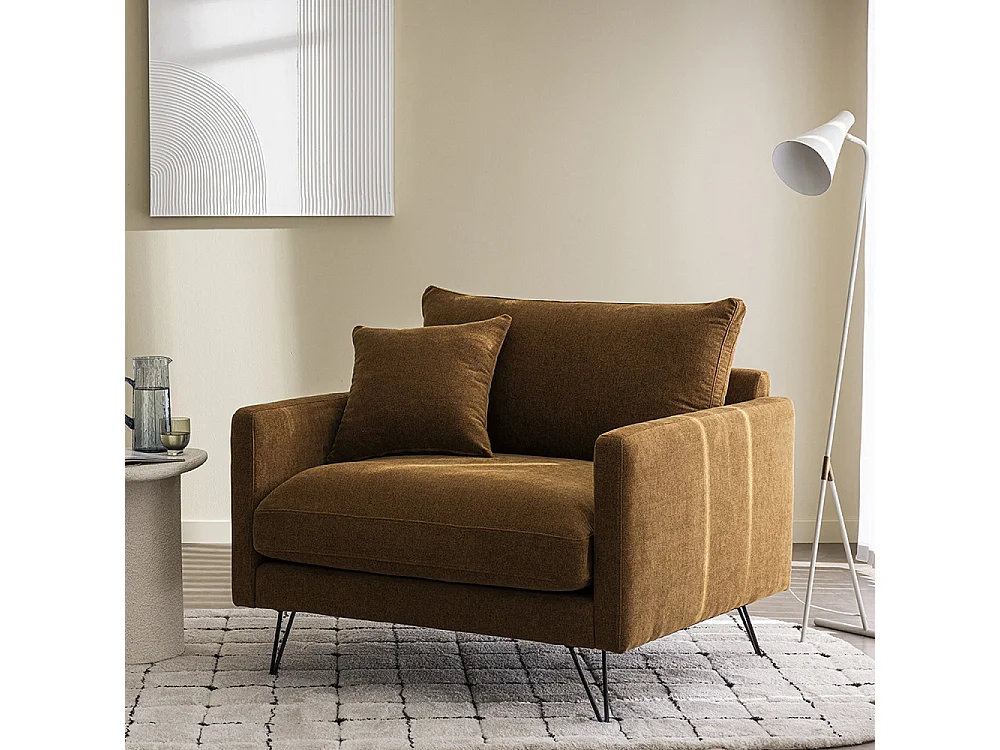 Villabon - Fauteuil XL en tissu pieds épingles noirs - Bronze