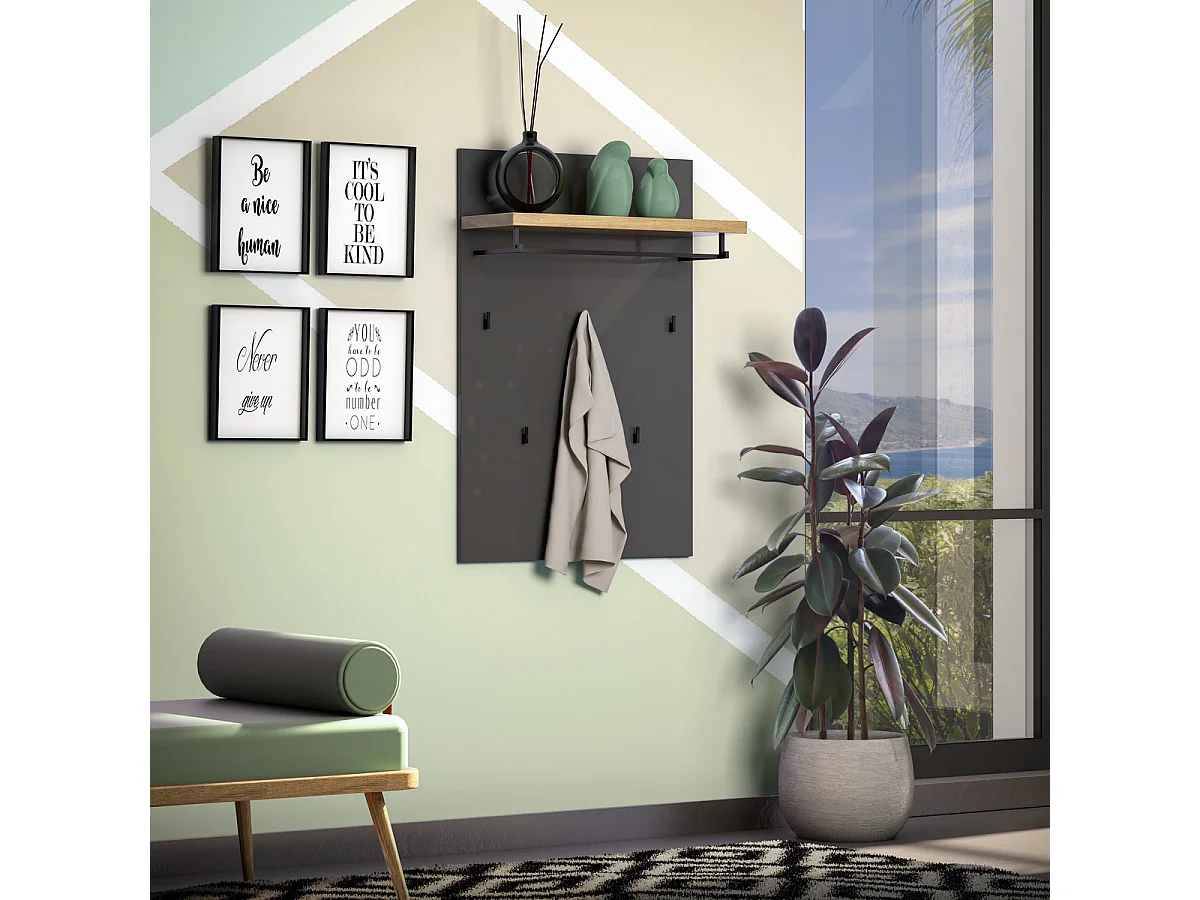 Porte-Manteau Murale Idea, Anthracite, 80x28x115 cm, Epikasa