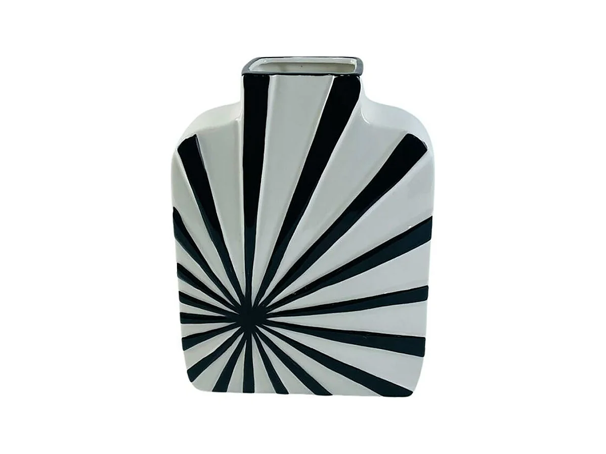 Vase blanc carré décor soleil noir H26 cm