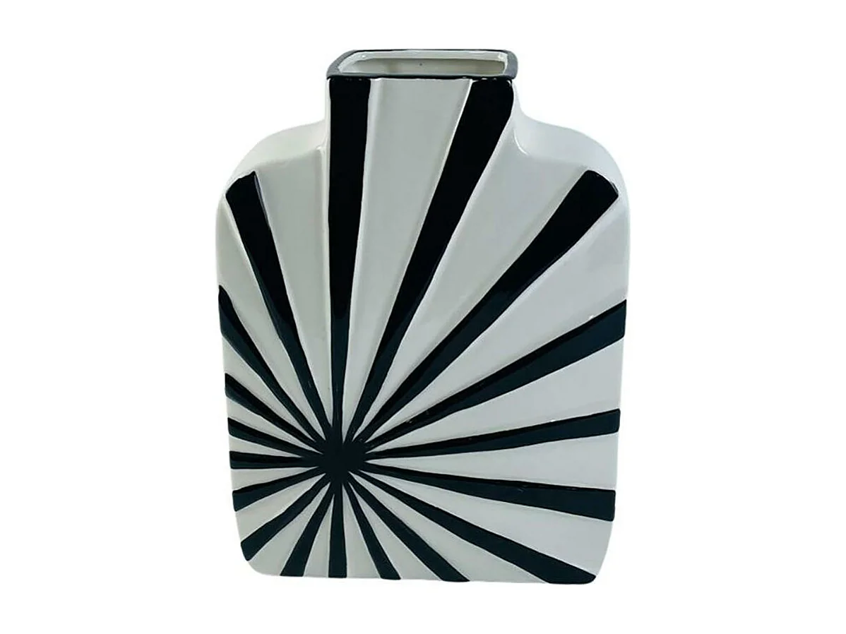 Vase blanc carré décor soleil noir H26 cm