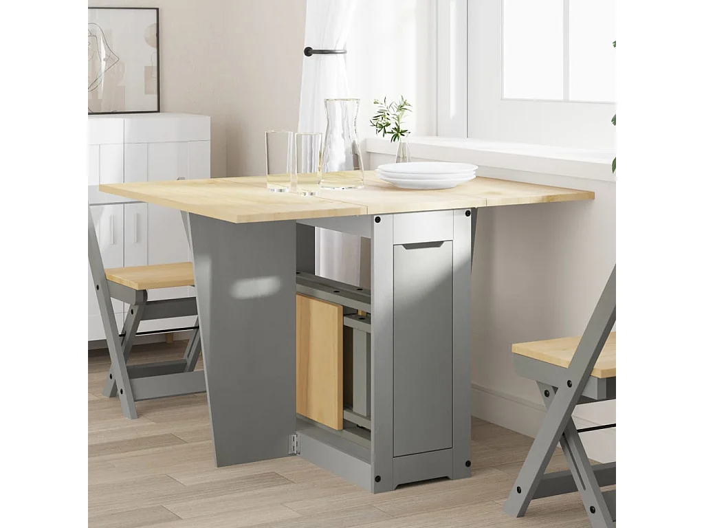 Table à manger papillon pliable Corona gris bois de pin massif