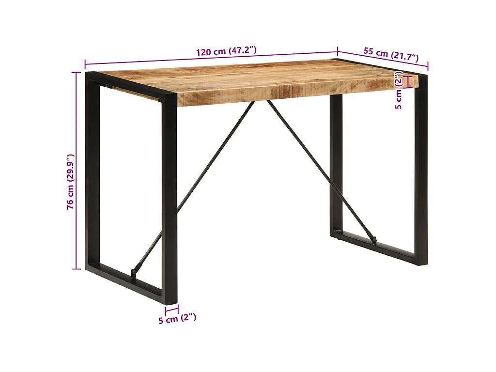 Table à manger 120x55x76 cm bois de manguier massif brut