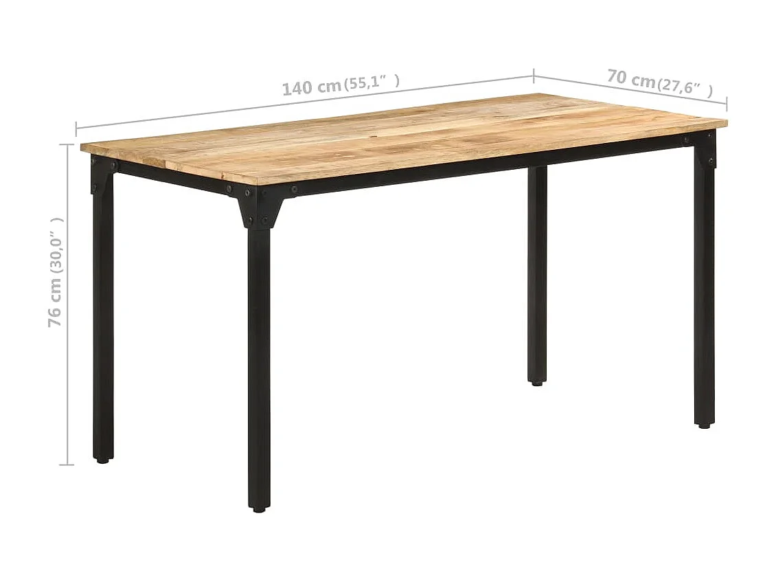 Table de salle à manger 140x70x76 cm Bois de manguier brut