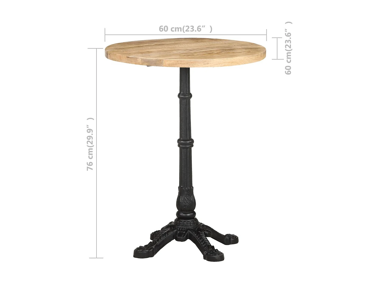 Table de bistro Ø60x76 cm Bois de manguier brut