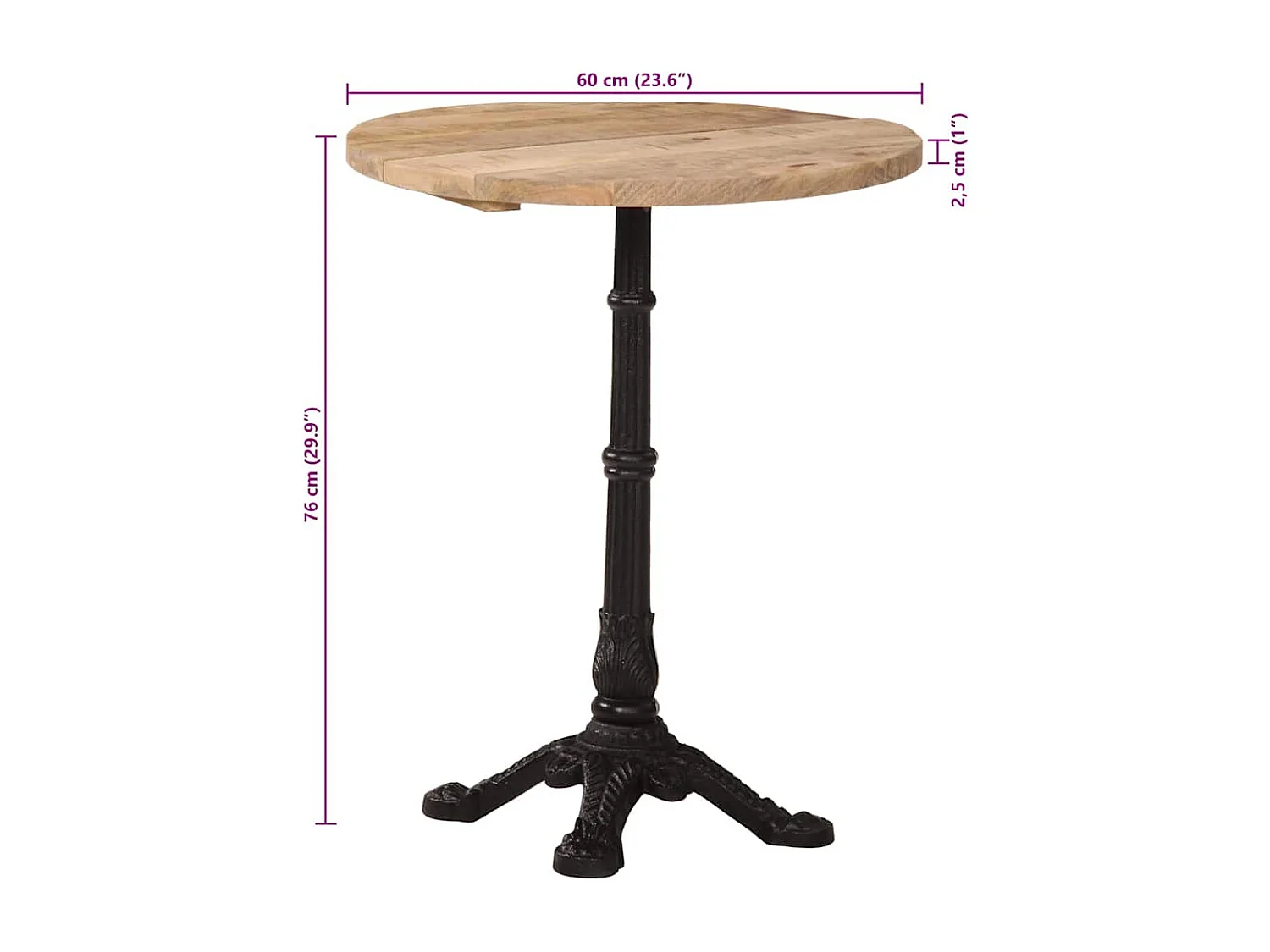 Bistrotisch Ø60x76 cm Raues Mangoholz