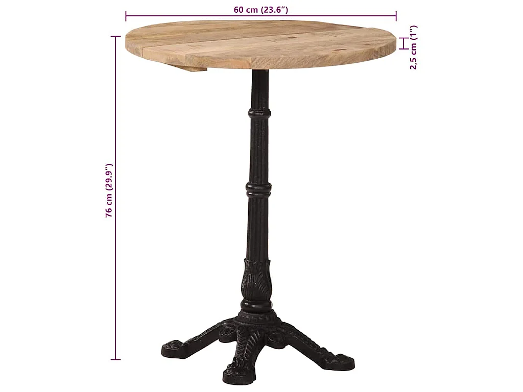 Tavolino da Bistrot Ø60x76 cm in Legno di Mango Grezzo