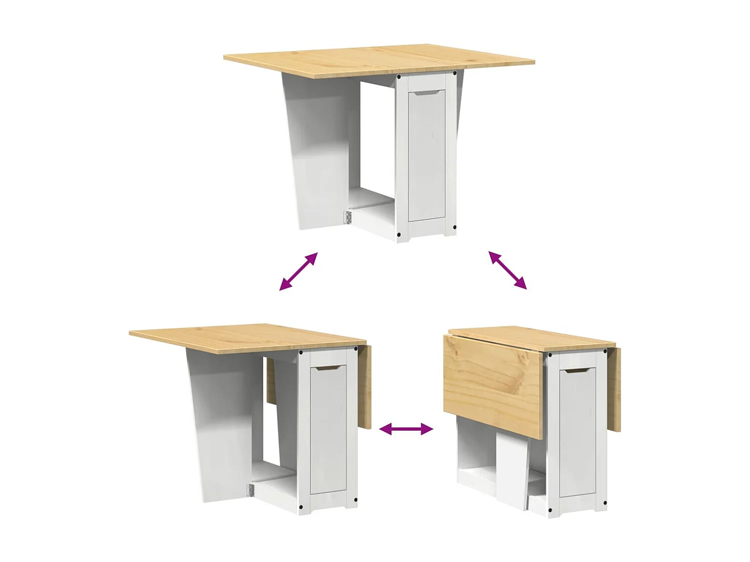 Table à manger papillon pliable Corona blanc bois de pin massif
