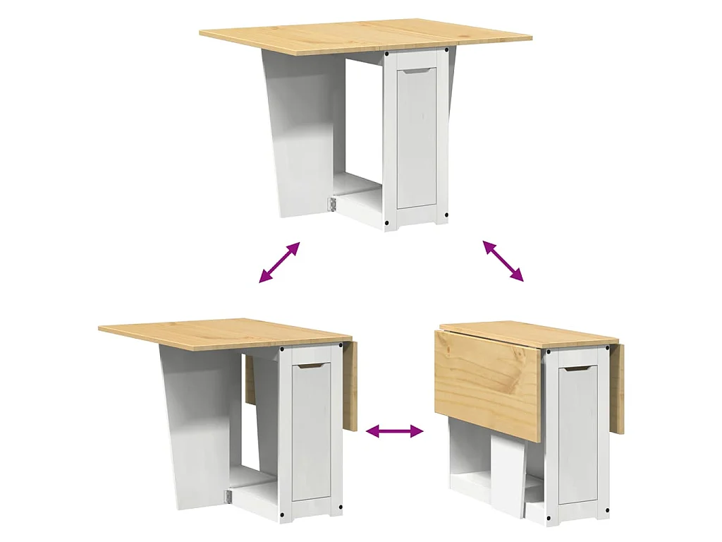 Table à manger papillon pliable Corona blanc bois de pin massif