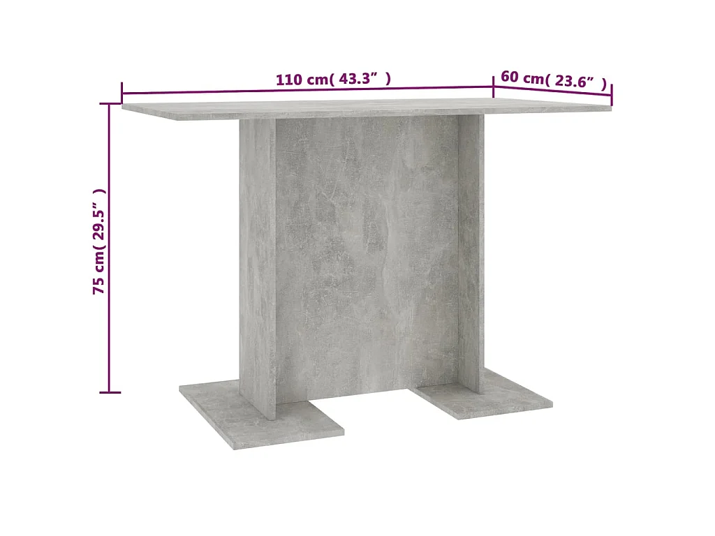 Eettafel 110x60x75 cm bewerkt hout betongrijs