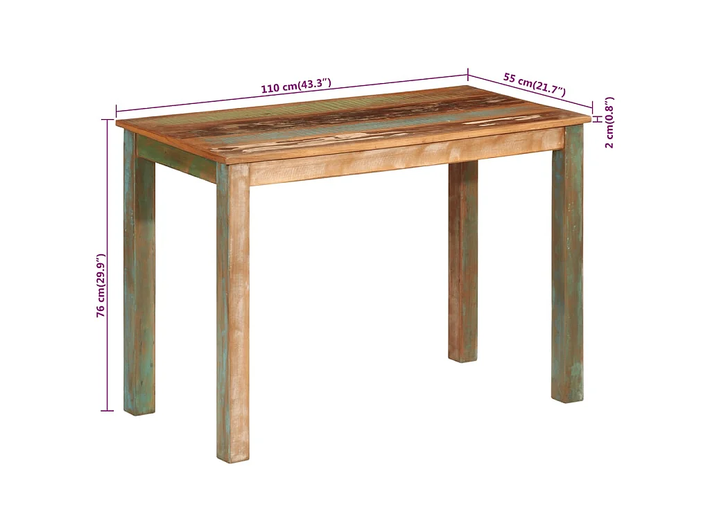 Table de salle à manger 110x55x76cm Bois massif de récupération