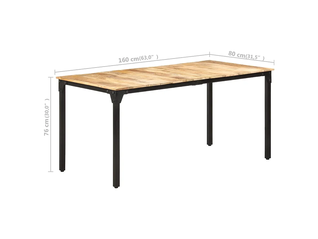 Table de salle à manger 160x80x76 cm Bois de manguier brut