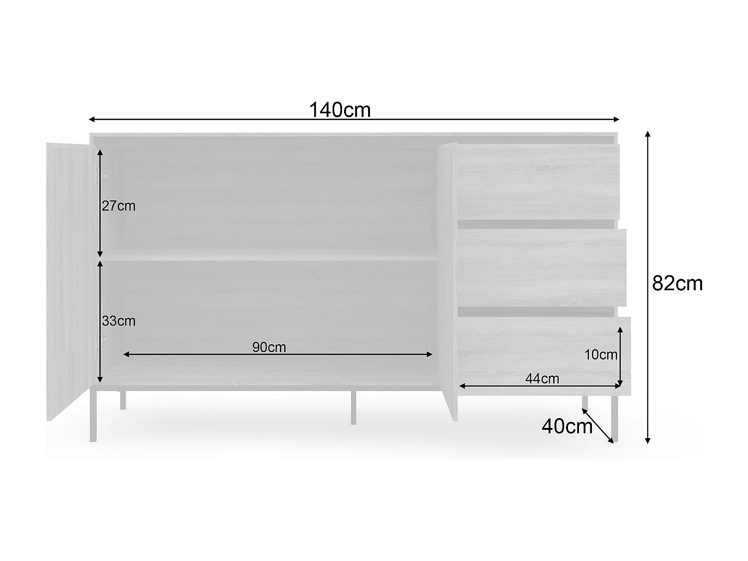 Bari | Dressoir met 2 deuren / 3 laden in eikenlook