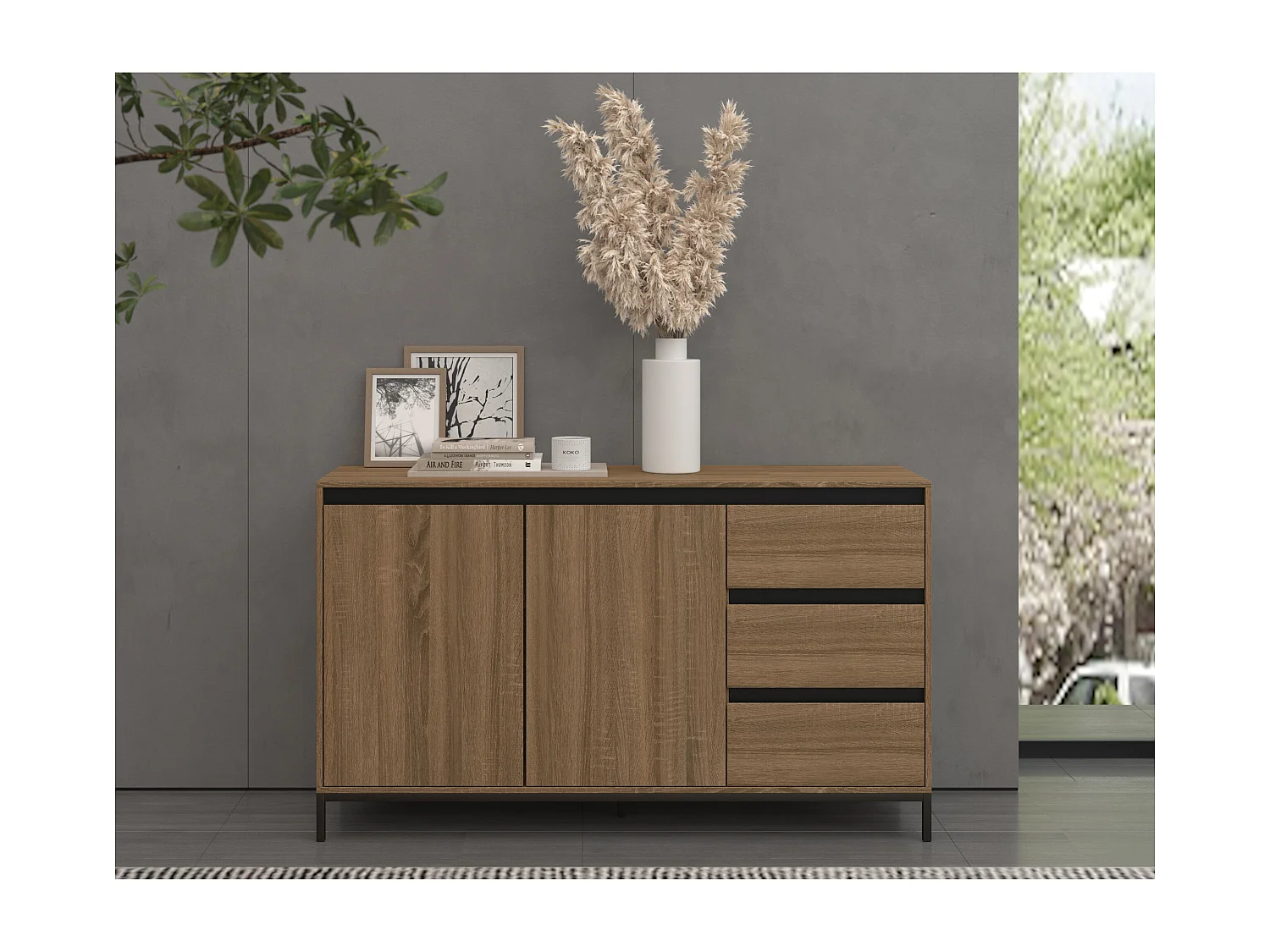 Bari | Dressoir met 2 deuren / 3 laden in eikenlook