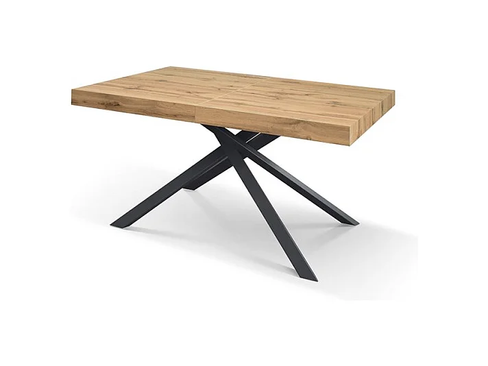 Tavolo Allungabile Noemi, Gambe Incrociate, Made in Italy, 140 x 90 x 74 cm, Rovere Rustico con Gamba Nera