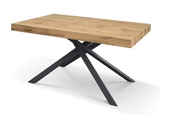 Tavolo Allungabile Noemi, Gambe Incrociate, Made in Italy, 140 x 90 x 74 cm, Rovere Rustico con Gamba Nera