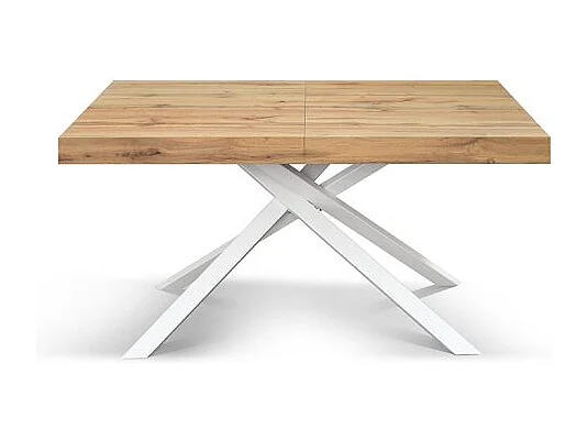 Tavolo Allungabile Noemi, Gambe Incrociate, Made in Italy, 140 x 90 x 74 cm, Rovere rustico con Gamba Bianca
