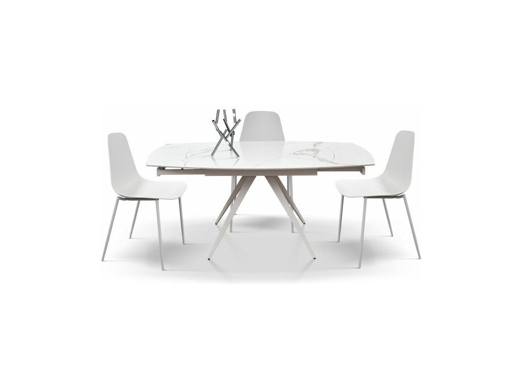 Tavolo allungabile Bea, Top Ceramica Statuario, Gambe in Metallo Bianco, da 120 a 180