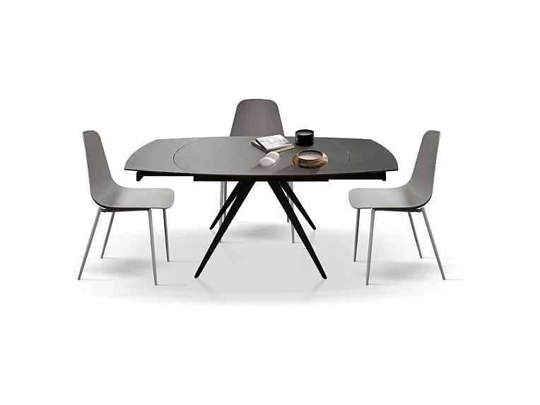Tavolo allungabile Alexia, Top Ceramica Grigio Grafite, Gambe in Metallo Antracite, da 120 a 180