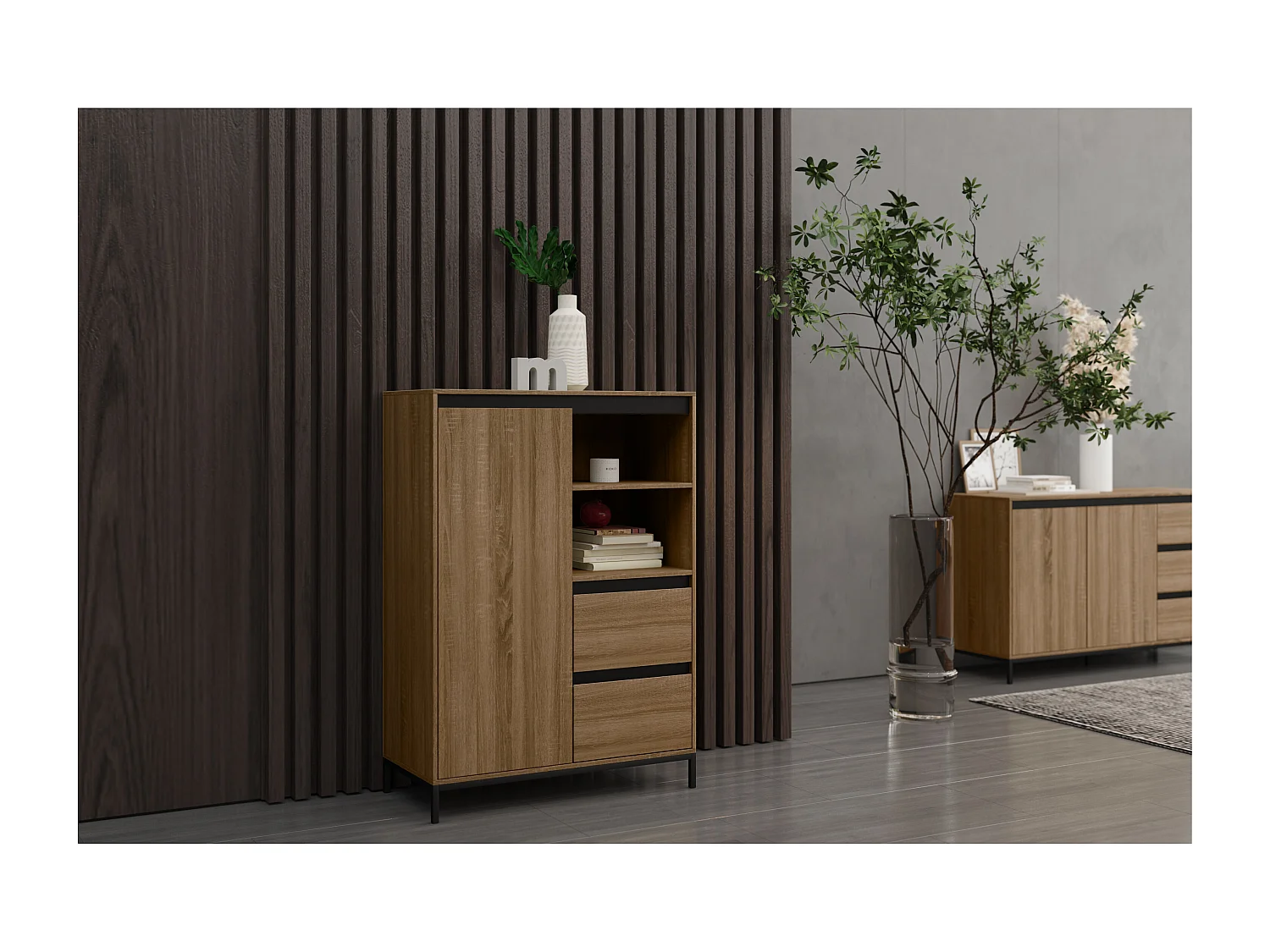 Bari | Schrank mit 1 Tür und 2 Schubladen in Eichenoptik