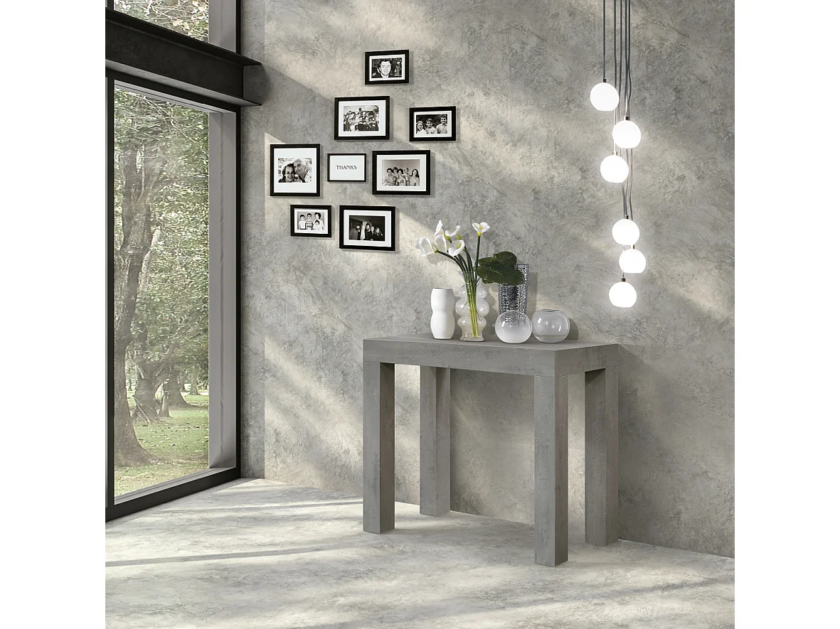 Tavolo Consolle allungabile Adele, Grigio Cemento, Nobilitato melaminico, Made in Italy, 90 x 45 x 76 cm