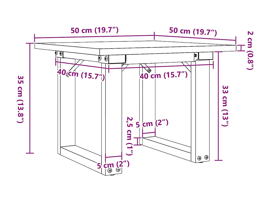 Couchtisch O-Gestell 50x50x35cm Massivholz Kiefer und Stahl