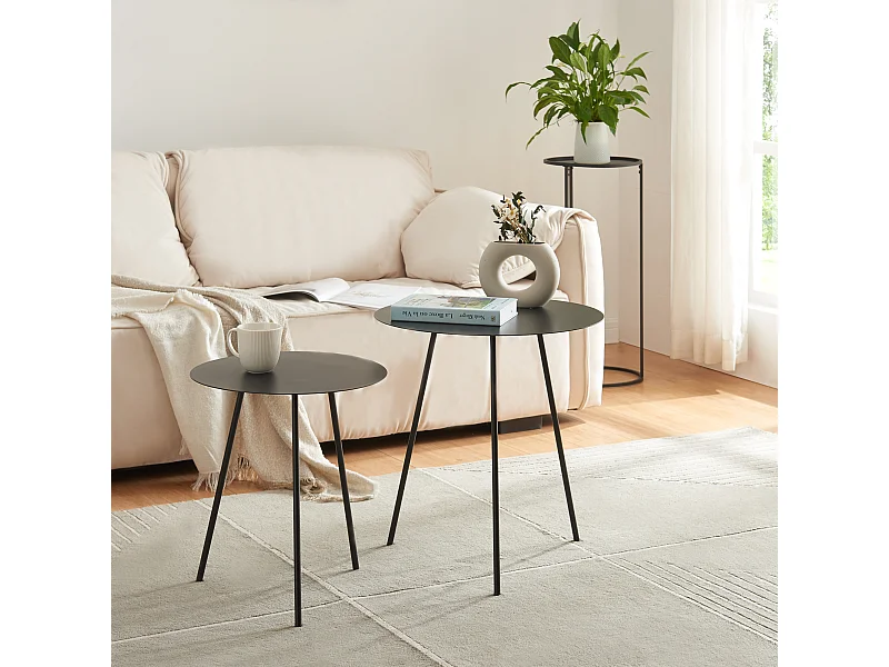 Lot de 2 tables d'appoint Sula de tailles différentes noir [en.casa]