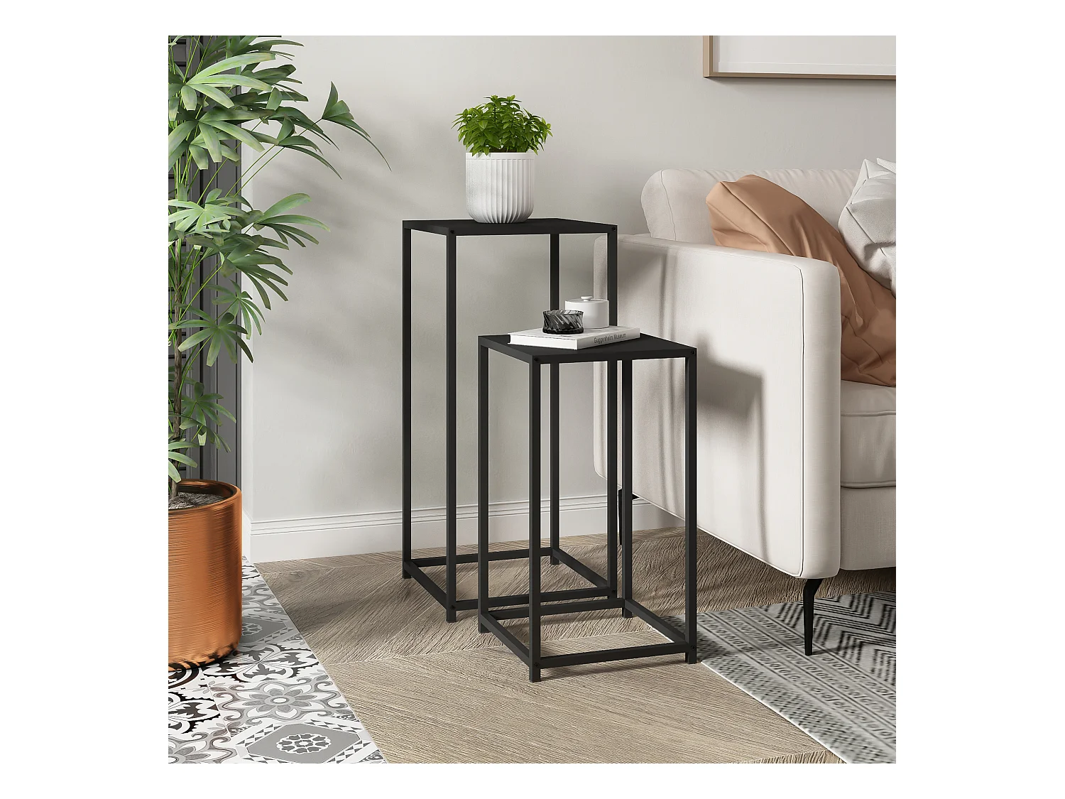 Set de 2 tables d'appoint Åseral de tailles différentes acier noir [en.casa]