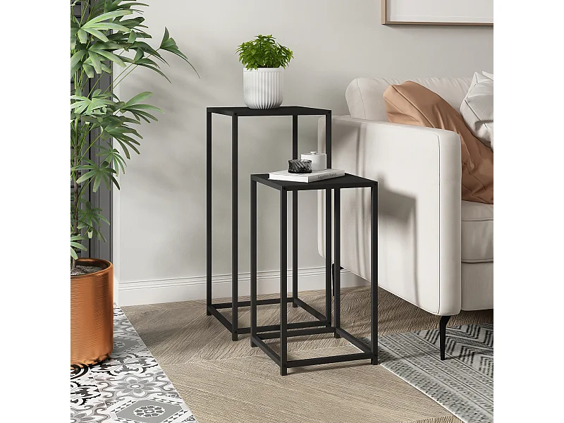 Set de 2 tables d'appoint Åseral de tailles différentes acier noir [en.casa]