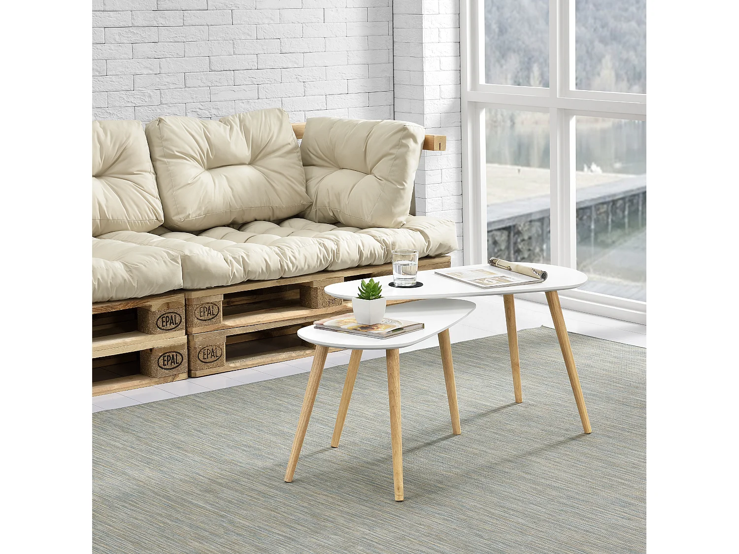 Lot de 2 Tables Basses Langesund Tailles Différentes  MDF Pin Blanc [en.casa]