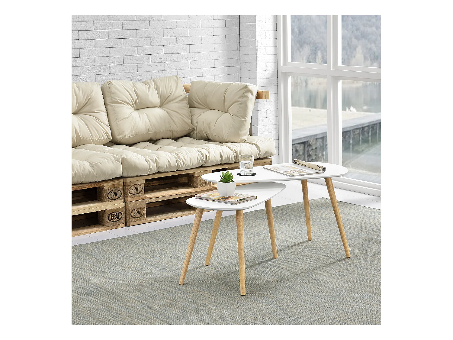 Lot de 2 Tables Basses Langesund Tailles Différentes  MDF Pin Blanc [en.casa]