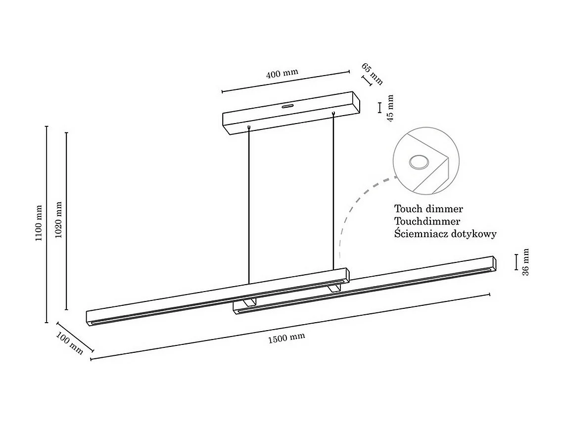 Candeeiro Suspenso Columbia, Branco, 150x10x110 cm, EPIKASA