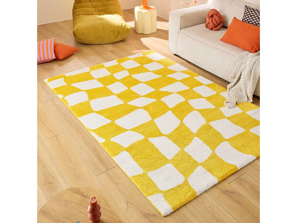 Retro - Tapis damiers -  Jaune - 120x160cm