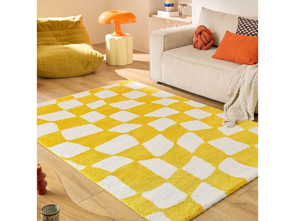 Retro - Tapis damiers -  Jaune - 120x160cm