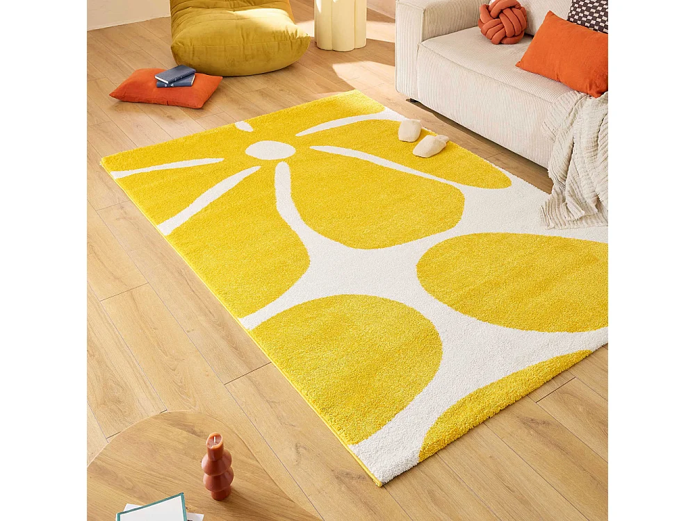 Pop - Tapis vintage à motif floral -  Jaune - 120x160cm