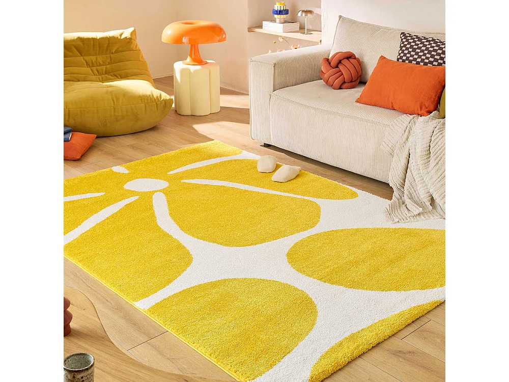 Pop - Tapis vintage à motif floral -  Jaune - 120x160cm