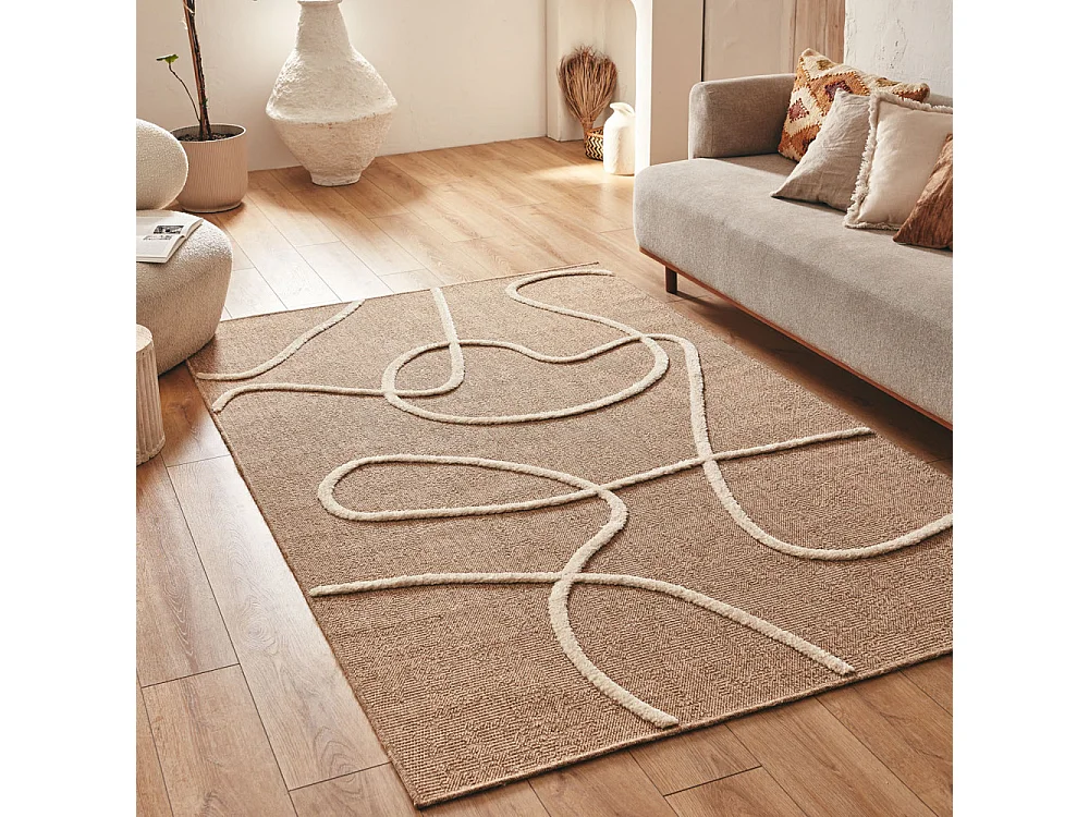 Echo - Tapis bohème à motif organique -  Blanc - 120x160cm