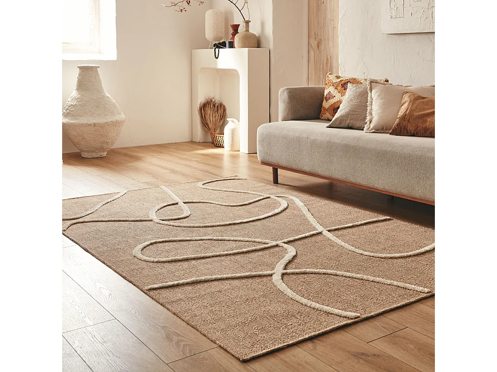 Echo - Tapis bohème à motif organique -  Blanc - 120x160cm