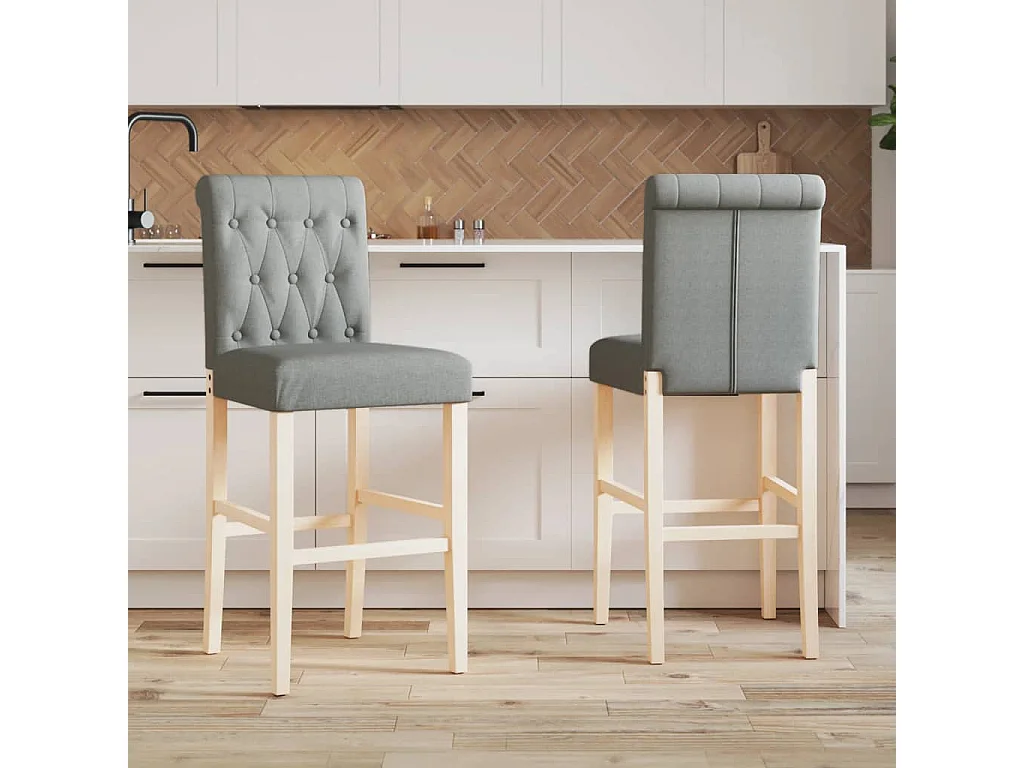 Sedie da Bar 2 pz in Legno Massello di Hevea e Tessuto