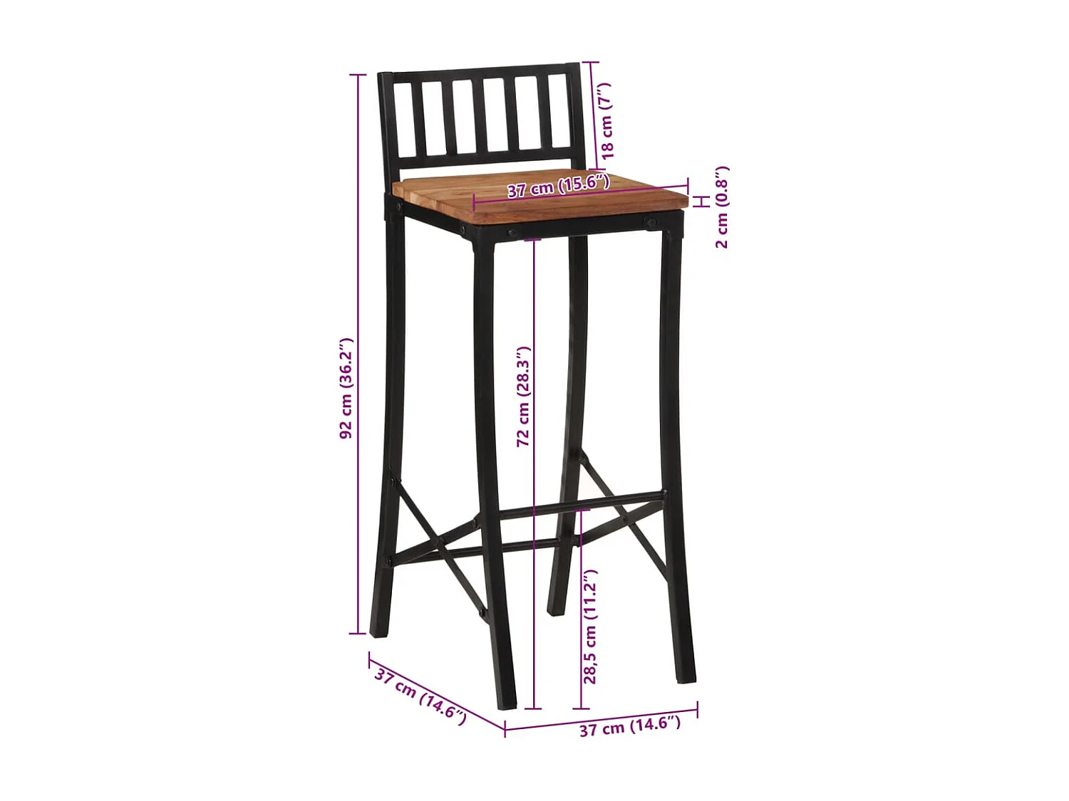 Chaises de bar lot de 4 bois d'acacia massif