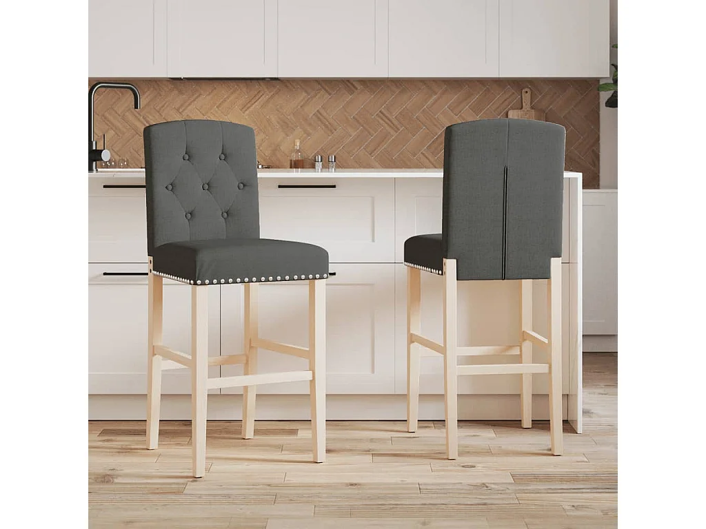 Cadeiras de bar 2 pcs madeira de seringueira maciça e tecido